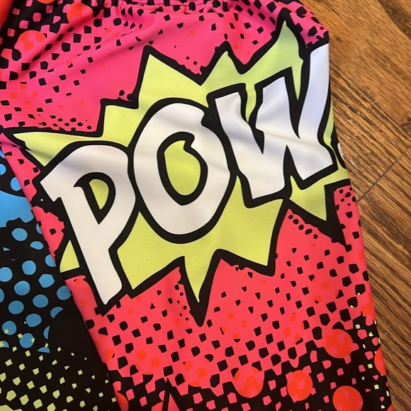 Girls satin bomber jacket and pop art leggings size 8. Great 90s costume! - Picture 9 of 9